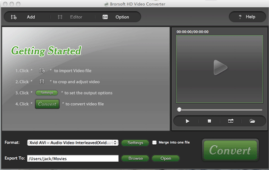 Screenshot of Brorsoft HD Video Converter for Mac