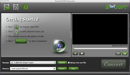 Screenshot of Brorsoft MKV Converter for Mac