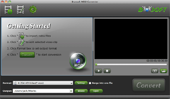 Screenshot of Brorsoft MOD Converter for Mac