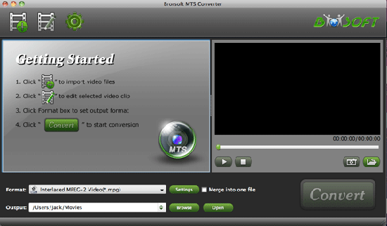 Screenshot of Brorsoft MTS/M2TS Converter for Mac