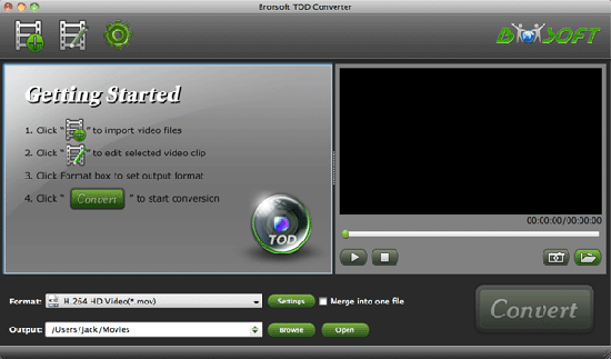 Screenshot of Brorsoft TOD Converter for Mac